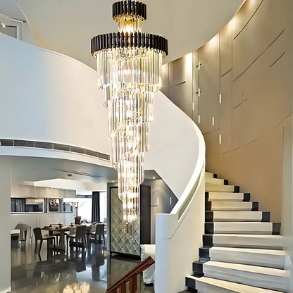 Candelabru Cristal CC900/600X1800, 26xE14, Diametru 60cm, Inaltime 1800cm, Auriu Lucios si Negru, Inaltime Reglabila, Design Elegant