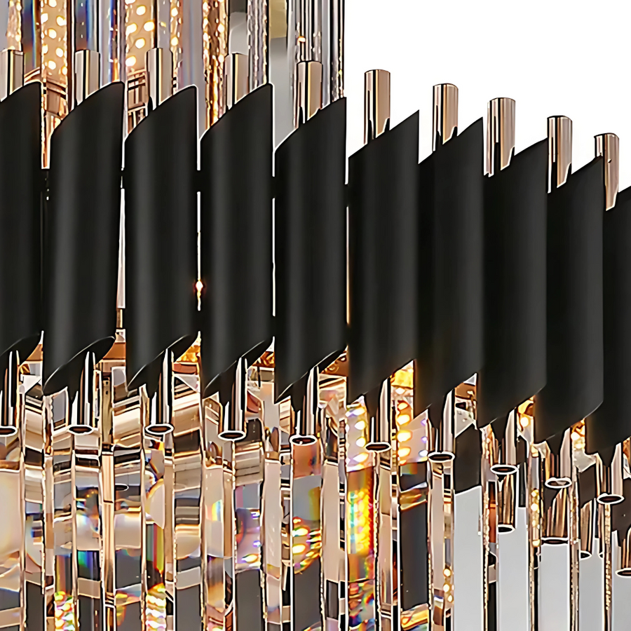 Candelabru Cristal CC900/600X1800, 26xE14, Diametru 60cm, Inaltime 1800cm, Auriu Lucios si Negru, Inaltime Reglabila, Design Elegant