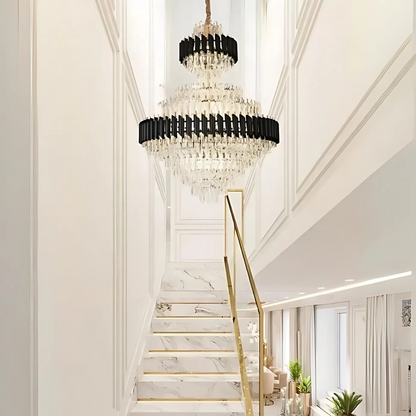 Candelabru Cristal VERSAILLES Supremo Reale E14, 80cm x 110cm, Auriu Lucios si Negru, Inaltime Reglabila