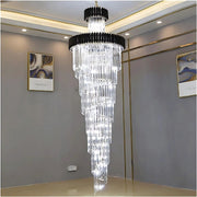 Candelabru Cristal CC900/700X2200, 34xE14, Diametru 70cm, Inaltime 220cm, Auriu Lucios si Negru, Inaltime Reglabila, Design Elegant
