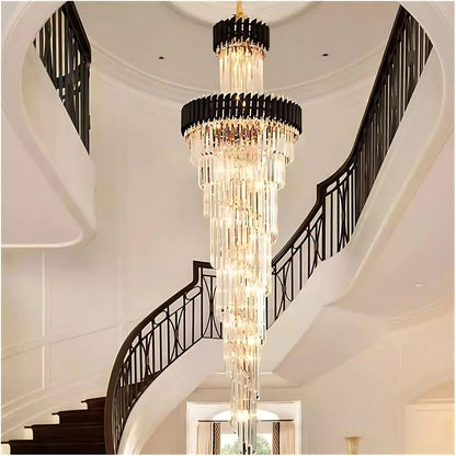 Candelabru Cristal CC900/600X1800, 26xE14, Diametru 60cm, Inaltime 1800cm, Auriu Lucios si Negru, Inaltime Reglabila, Design Elegant