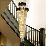 Candelabru Cristal CC900/700X2200, 34xE14, Diametru 70cm, Inaltime 220cm, Auriu Lucios si Negru, Inaltime Reglabila, Design Elegant