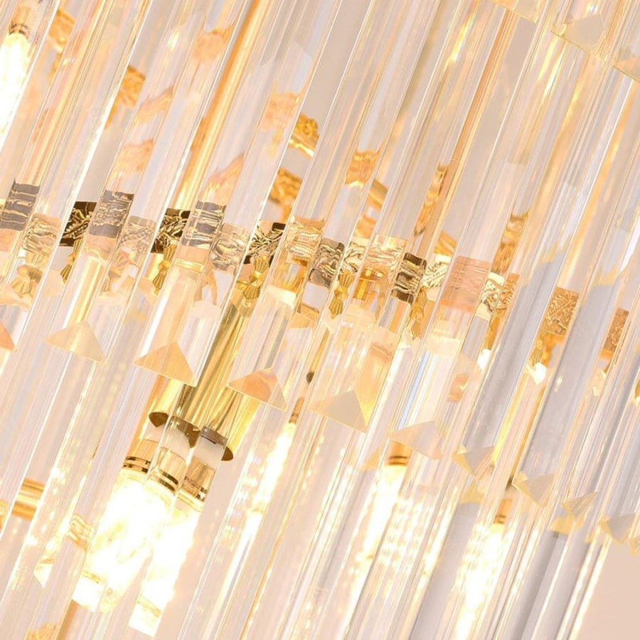 Candelabru Cristal CC900/700X2200, 34xE14, Diametru 70cm, Inaltime 220cm, Auriu Lucios si Negru, Inaltime Reglabila, Design Elegant