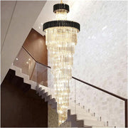Candelabru Cristal CC900/700X2200, 34xE14, Diametru 70cm, Inaltime 220cm, Auriu Lucios si Negru, Inaltime Reglabila, Design Elegant