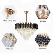 Candelabru Cristal VERSAILLES Magno 8xE27, Diametru 60cm, Auriu Lucios si Negru, Inaltime Reglabila