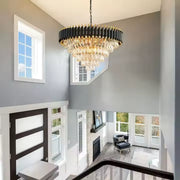 Candelabru Cristal VERSAILLES Magno 8xE14, Diametru 60cm, Negru si Auriu, Inaltime Reglabila