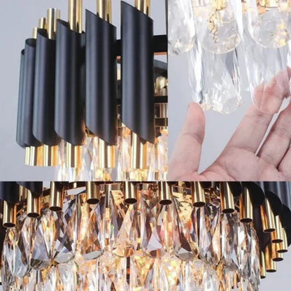 Candelabru Cristal VERSAILLES Supremo 12xE14, Diametru 80cm, Auriu Lucios si Negru, Inaltime Reglabila