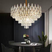 Candelabru Cristal ALHAMBRA Eleganza 8x E14, Diametru 50cm, Auriu Lucios, Inaltime Reglabila