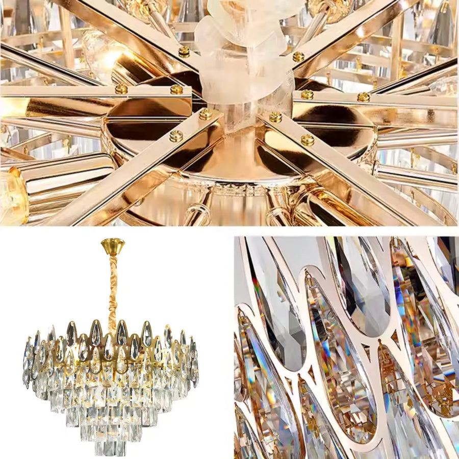 Candelabru Cristal ALHAMBRA Eleganza 8x E14, Diametru 50cm, Auriu Lucios, Inaltime Reglabila