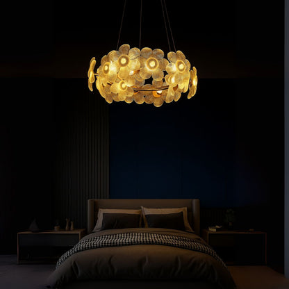 Candelabru Cristal LED, Cadenza Allegro 40W, Diametru 48cm, Inaltime reglabila, Auriu, Lumina Calda/Rece/Neutra 3000K/4000K/6000K, Metal si Cristal