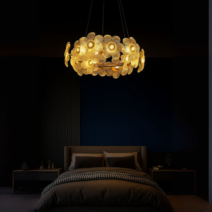 Candelabru Cristal LED, Cadenza Allegro 40W, Diametru 48cm, Inaltime reglabila, Auriu, Lumina Calda/Rece/Neutra 3000K/4000K/6000K, Metal si Cristal