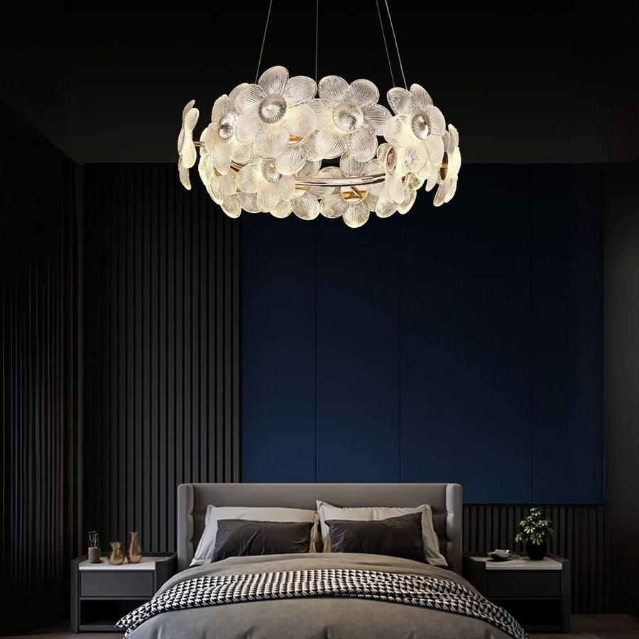 Candelabru Cristal LED, Cadenza Allegro 40W, Diametru 48cm, Inaltime reglabila, Auriu, Lumina Calda/Rece/Neutra 3000K/4000K/6000K, Metal si Cristal