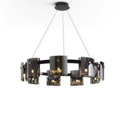 Candelabru Modern, Valmontreux Largo, 8xG9, Diametru 80cm, Negru si Cristale Cenusii, Inaltime Reglabila, Metal si Cristal