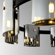 Candelabru Modern, Valmontreux Largo, 8xG9, Diametru 80cm, Negru si Cristale Cenusii, Inaltime Reglabila, Metal si Cristal
