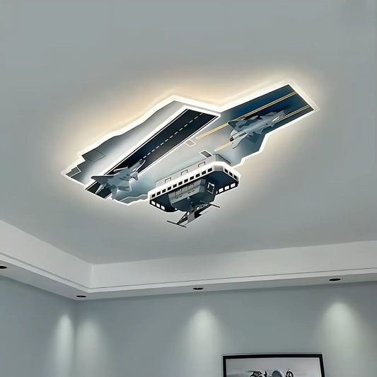 Lustra LED PORTAVION pentru copii, 128W, lumina Rece/Calda/Neutra, Gri Aeronautic