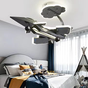 Lustra LED pentru copii FIGHTER, Tip avion, 100W, Lumina Rece/Calda/Neutra, Gri Aeronautic