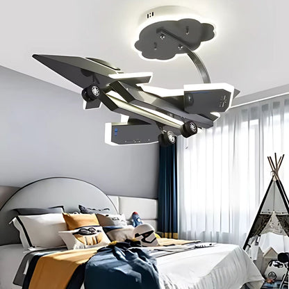Lustra LED pentru copii FIGHTER, Tip avion, 100W, Lumina Rece/Calda/Neutra, Gri Aeronautic