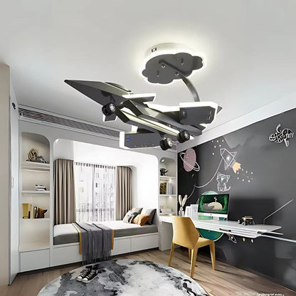 Lustra LED pentru copii FIGHTER, Tip avion, 100W, Lumina Rece/Calda/Neutra, Gri Aeronautic
