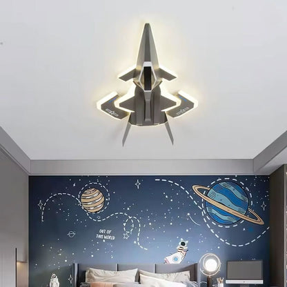 Lustra LED pentru copii FIGHTER, Tip avion, 101W, Lumina Rece/Calda/Neutra, Aripi mobile, Gri Aeronautic