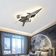 Lustra LED pentru copii FIGHTER, Tip avion, 101W, Lumina Rece/Calda/Neutra, Aripi mobile, Gri Aeronautic