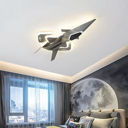 Lustra LED pentru copii FIGHTER, Tip avion, 101W, Lumina Rece/Calda/Neutra, Aripi mobile, Gri Aeronautic