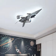 Lustra LED pentru copii FIGHTER, Tip avion, 101W, Lumina Rece/Calda/Neutra, Aripi mobile, Gri Aeronautic
