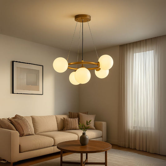 Lustra LOFT Chamber, 5x G9, Alb Auriu, Metal, Inaltime Reglabila, Modern