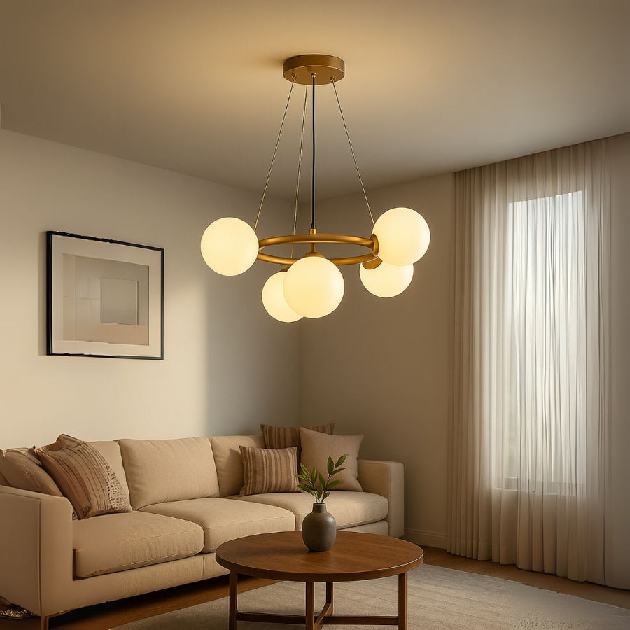 Lustra LOFT Chamber, 5x G9, Alb Auriu, Metal, Inaltime Reglabila, Modern