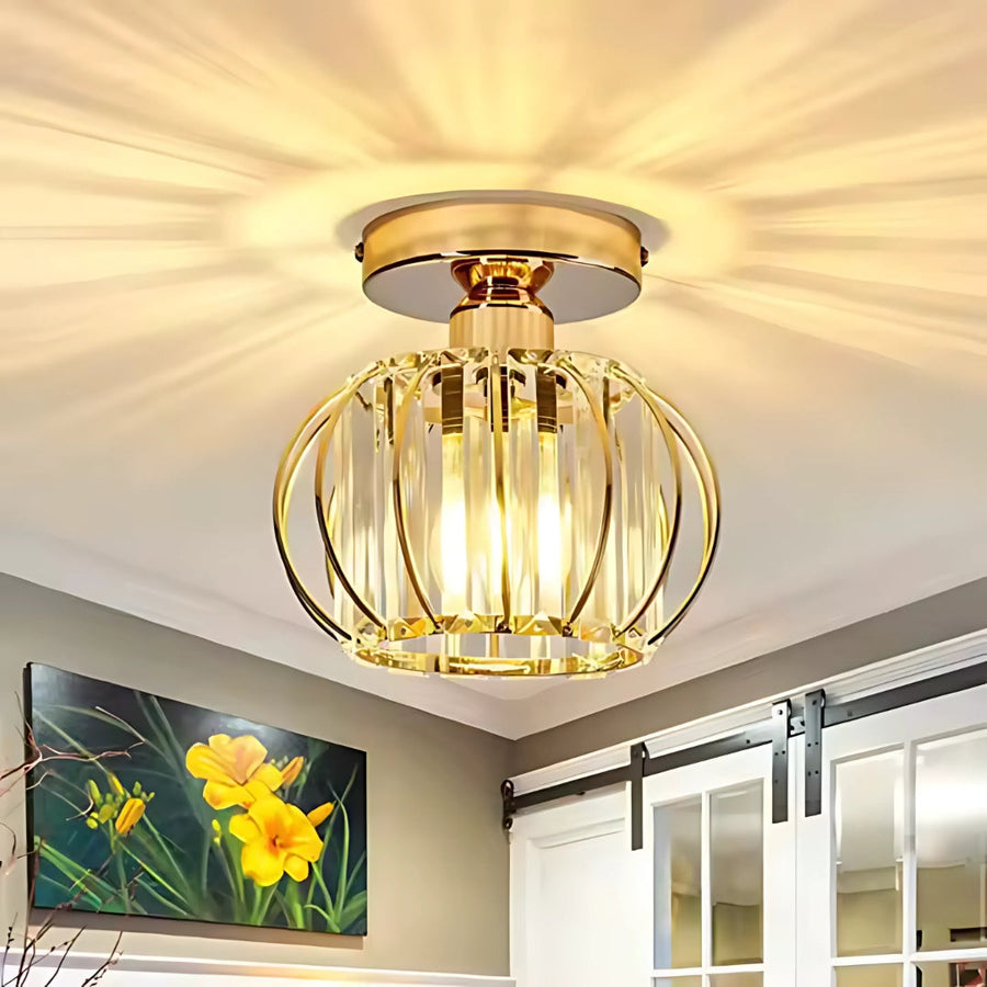 Lustra Cora 1XE27, Auriu, D 16cm, Metal si Cristal