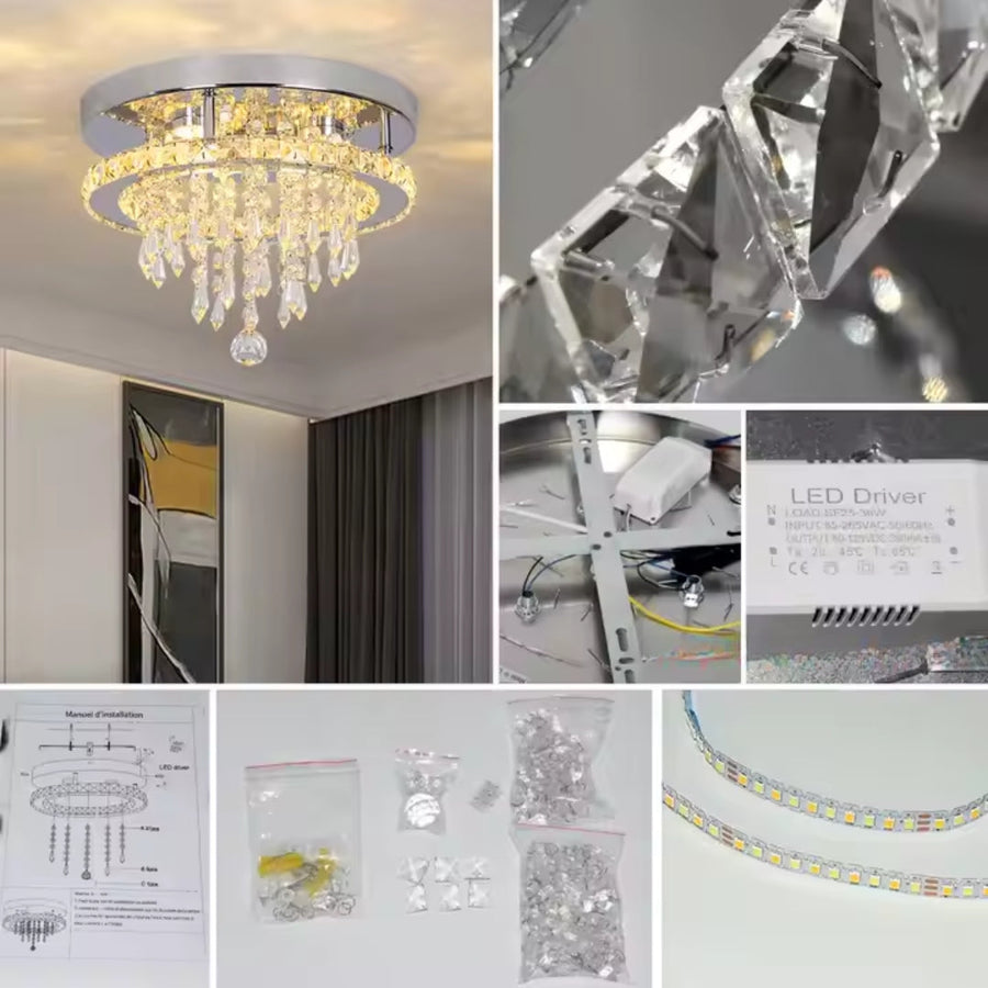 Candelabru LED Alberico Rotund, 17W, Lumina Rece/Calda/Neutra, Cristal, Crom Lucios