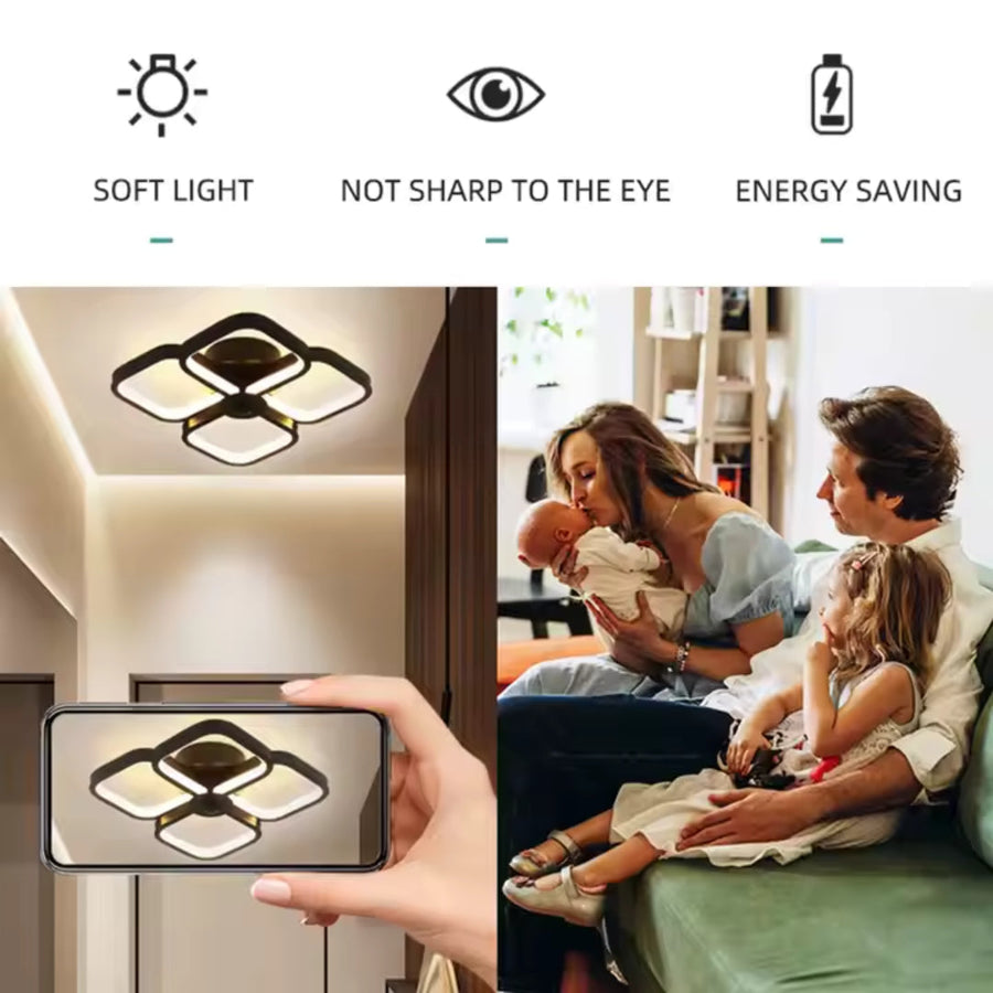 Lustra LED VERTEX Tesser 34W, 4 Patrate, lumina Rece/Calda/Neutra, Negru