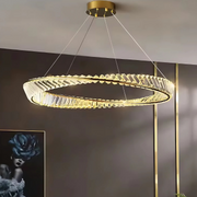 Lustra LED cu telecomanda si cristal LUIGI, 57W, lumina Rece/Calda/Neutra, Dimabila, Auriu