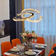 Lustra LED suspendata cu telecomanda si cristal PRISM ANTEA 57W, 2 Cercuri, lumina Rece/Calda/Neutra, Dimabila, Crom Lucios, Inaltime Reglabila