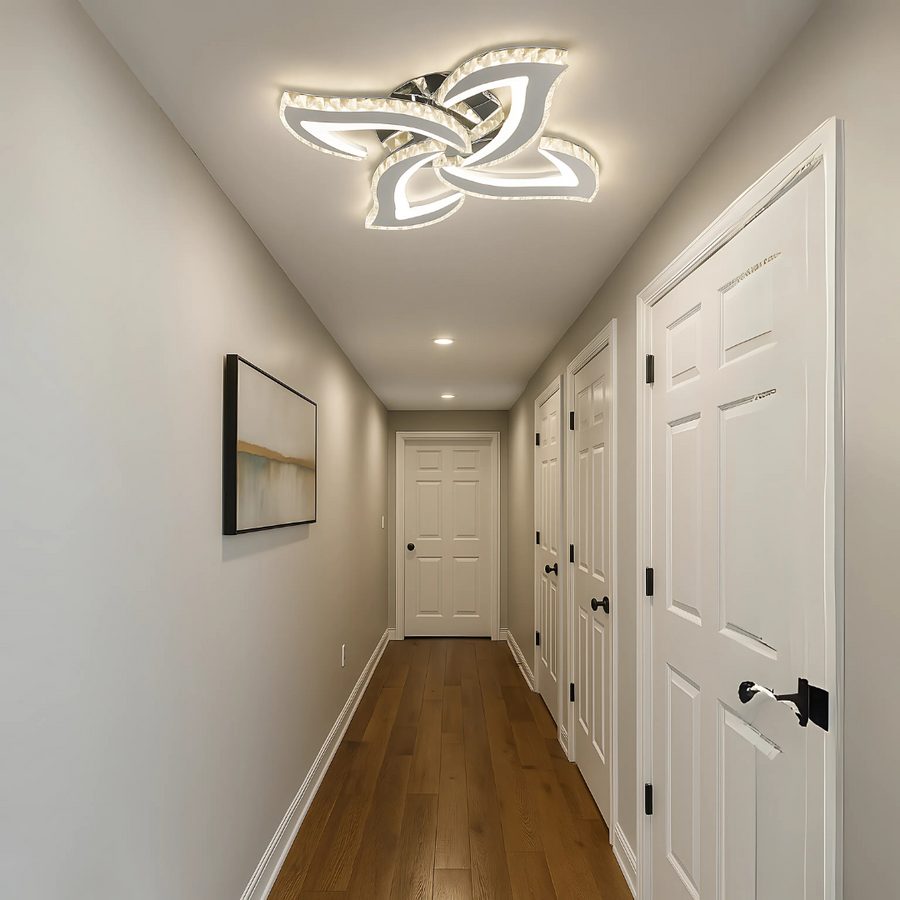 Lustra LED Alejandro cu Telecomanda, 71W, 4 Flori, Lumina Dimabila Rece/Calda/Neutra, Crom