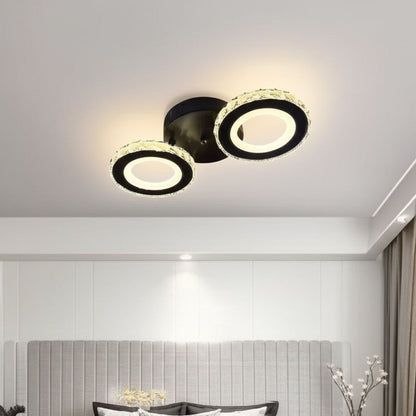 Lustra LED cu telecomanda si cristal NOVA ROTONDA 29W, 2 Cercuri, lumina Rece/Calda/Neutra, Dimabila, Negru