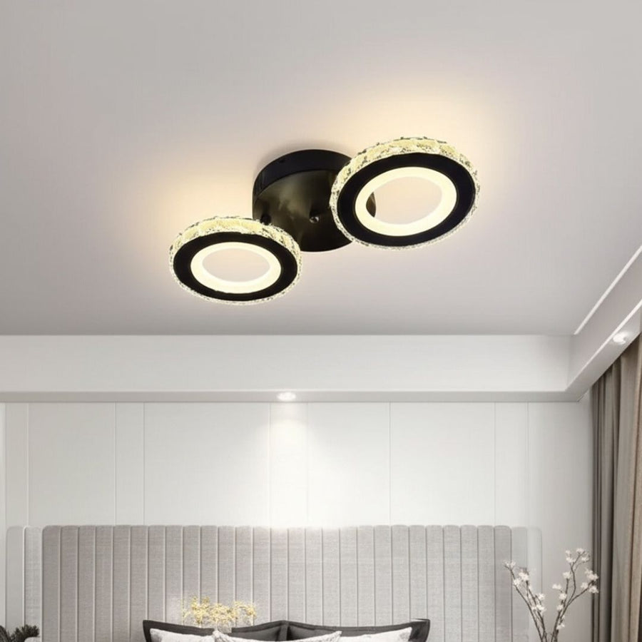 Lustra LED cu telecomanda si cristal NOVA ROTONDA 29W, 2 Cercuri, lumina Rece/Calda/Neutra, Dimabila, Negru