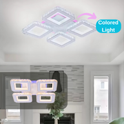 Lustra LED cu telecomanda si cristal LEILA RGB 69W, 4 Patrate, lumina Rece/Calda/Neutra, Dimabila, Alb