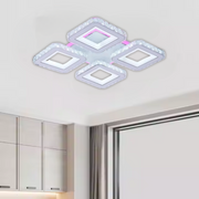 Lustra LED cu telecomanda si cristal LEILA RGB 69W, 4 Patrate, lumina Rece/Calda/Neutra, Dimabila, Alb
