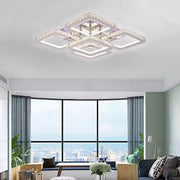 Lustra LED cu telecomanda cu cristal QUADRIA SUPREMO RGB, 143W, 5 Patrate, lumina Rece/Calda/Neutra, Dimabila, Crom Lucios