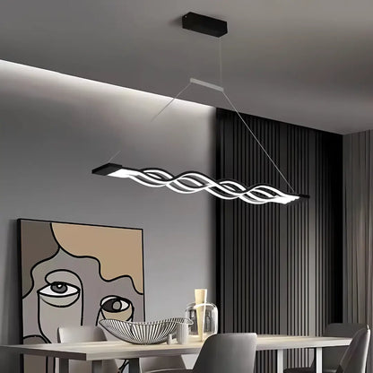 Lustra LED suspendata cu telecomanda WAVE 89W, Liniara, lumina Rece/Calda/Neutra, Dimabila, Negru, Inaltime Reglabila