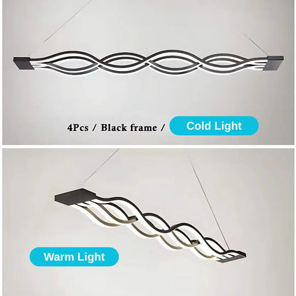 Lustra LED suspendata cu telecomanda WAVE 89W, Liniara, lumina Rece/Calda/Neutra, Dimabila, Negru, Inaltime Reglabila
