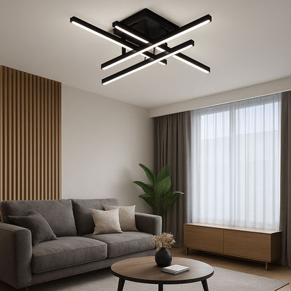 Lustra LED cu Telecomanda LINEX, 52W, 4 Elemente, Liniara, lumina Rece/Calda/Neutra, Dimabila, Negru