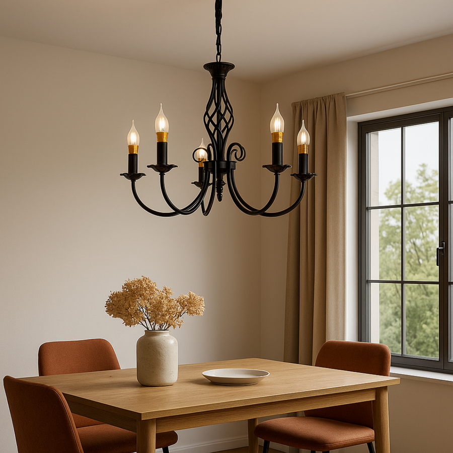 Candelabru Perla, 5xE14, 49x37cm, Negru, Inaltime Reglabila