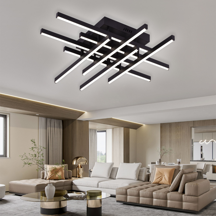 Lustra LED cu Telecomanda LINEX, 108W, 8 elemente, Lumina Rece/Calda/Neutra, Dimabila, Negru