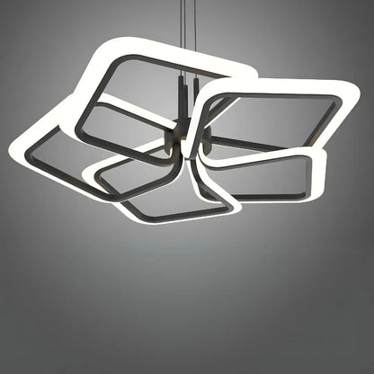 Lustra LED suspendata cu Telecomanda 103W, 5 Patrate, lumina Rece/Calda/Neutra, Dimabila, Negru