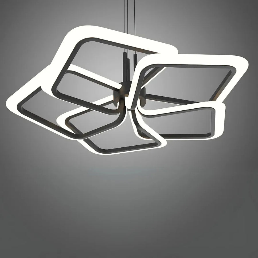 Lustra LED suspendata cu Telecomanda 103W, 5 Patrate, lumina Rece/Calda/Neutra, Dimabila, Negru