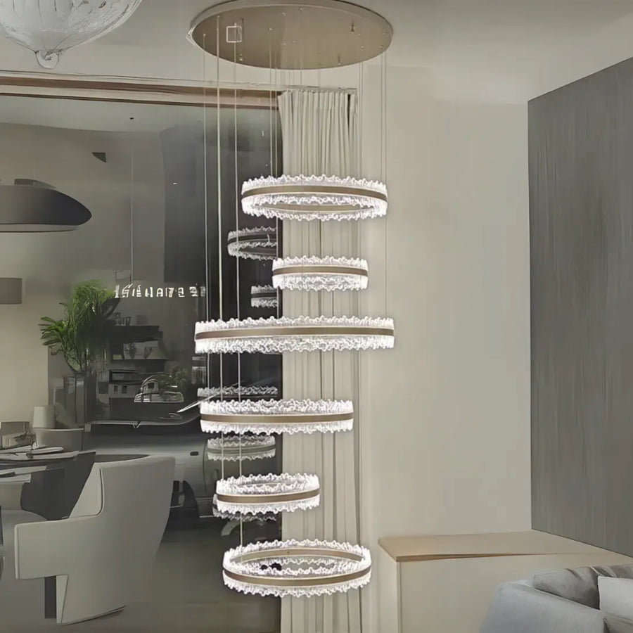 Lustra LED suspendata cu Telecomanda NIVALIS Grand 480W, lumina Rece/Calda/Neutra, Dimabila,Inaltime Reglabila, Auriu