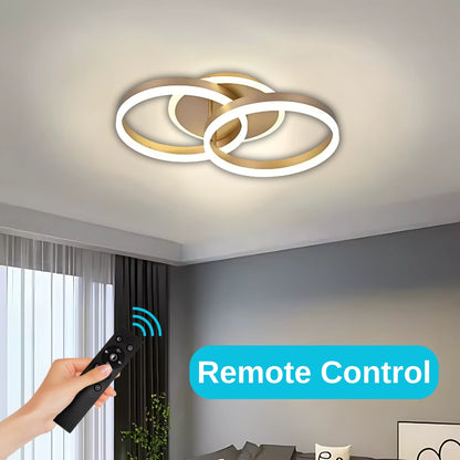 Lustra LED cu telecomanda  RINOVA 41W, 2 Cercuri, lumina Rece/Calda/Neutra, Dimabila, Auriu
