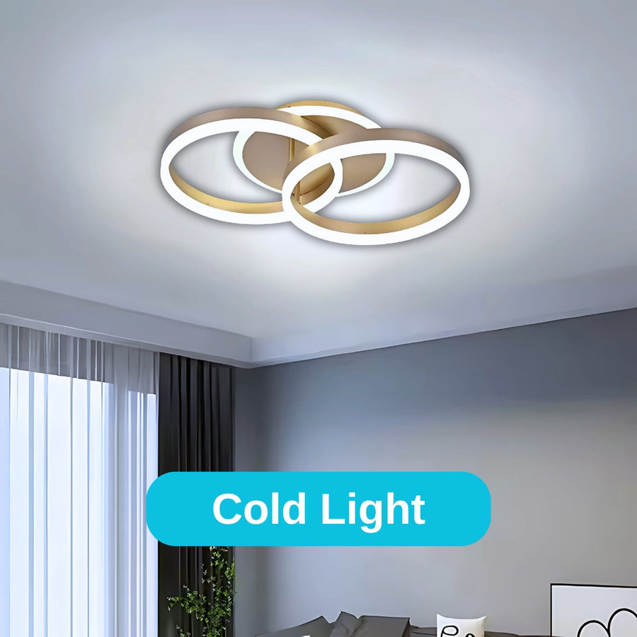 Lustra LED cu telecomanda  RINOVA 41W, 2 Cercuri, lumina Rece/Calda/Neutra, Dimabila, Auriu