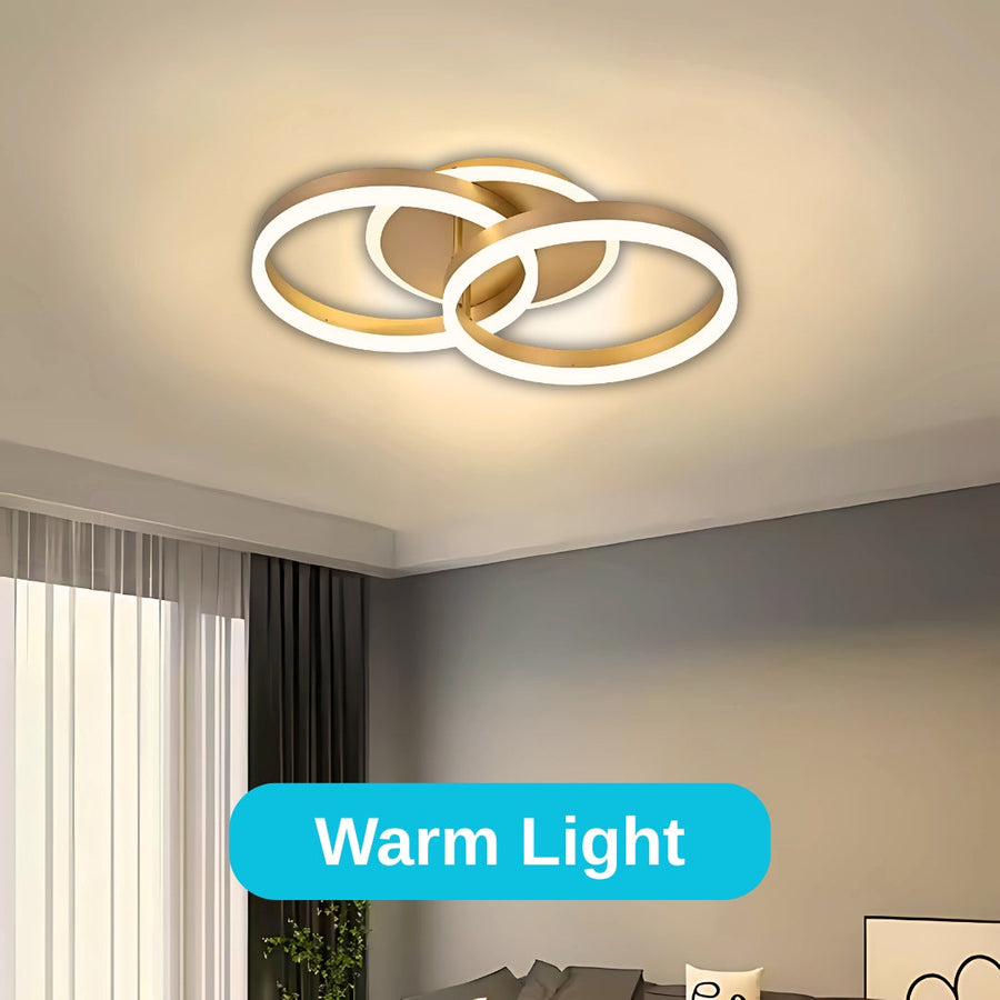 Lustra LED cu telecomanda  RINOVA 41W, 2 Cercuri, lumina Rece/Calda/Neutra, Dimabila, Auriu